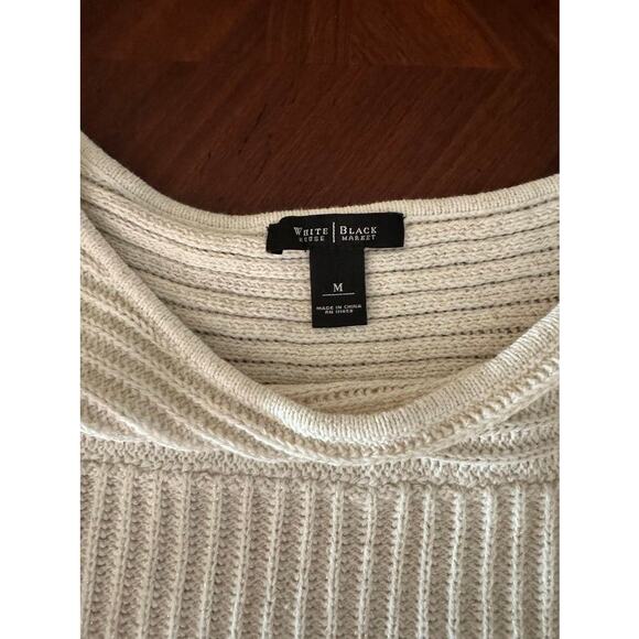 White House Black Market Cream Ribbed Tunic Sweater Metallic Thread Women’s M - Picture 6 of 11